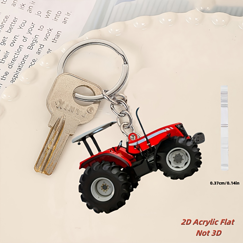 Heavy Equipment Key Ring - Canlı Kırmızı Traktör Anahtarlıklar 2D Dekoratif