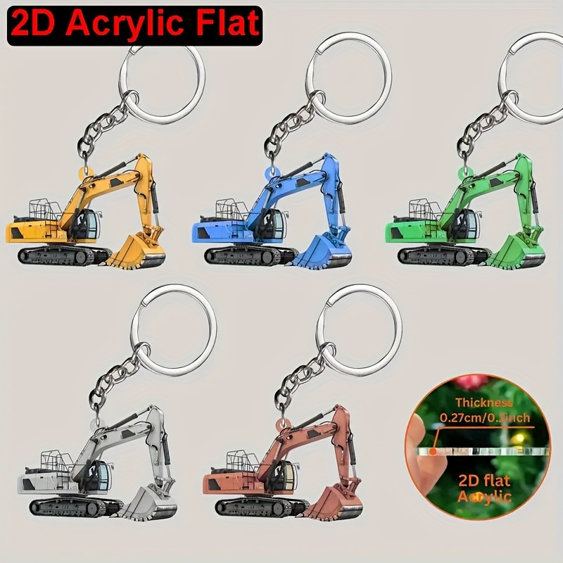 2D Düz Renkli Ekskavatör Akril - Heavy Equipment Key Ring incelemesi ve fiyatı