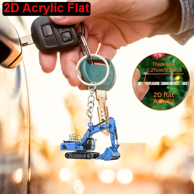 2D Düz Renkli Ekskavatör Akril - Heavy Equipment Key Ring incelemesi ve fiyatı