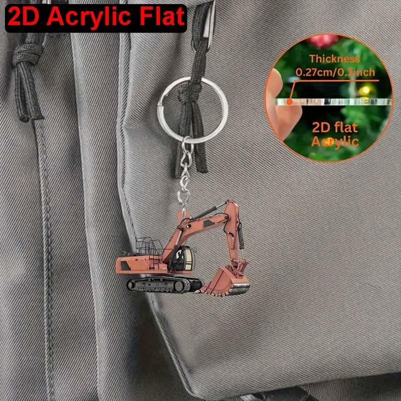 2D Düz Renkli Ekskavatör Akril - Heavy Equipment Key Ring incelemesi ve fiyatı