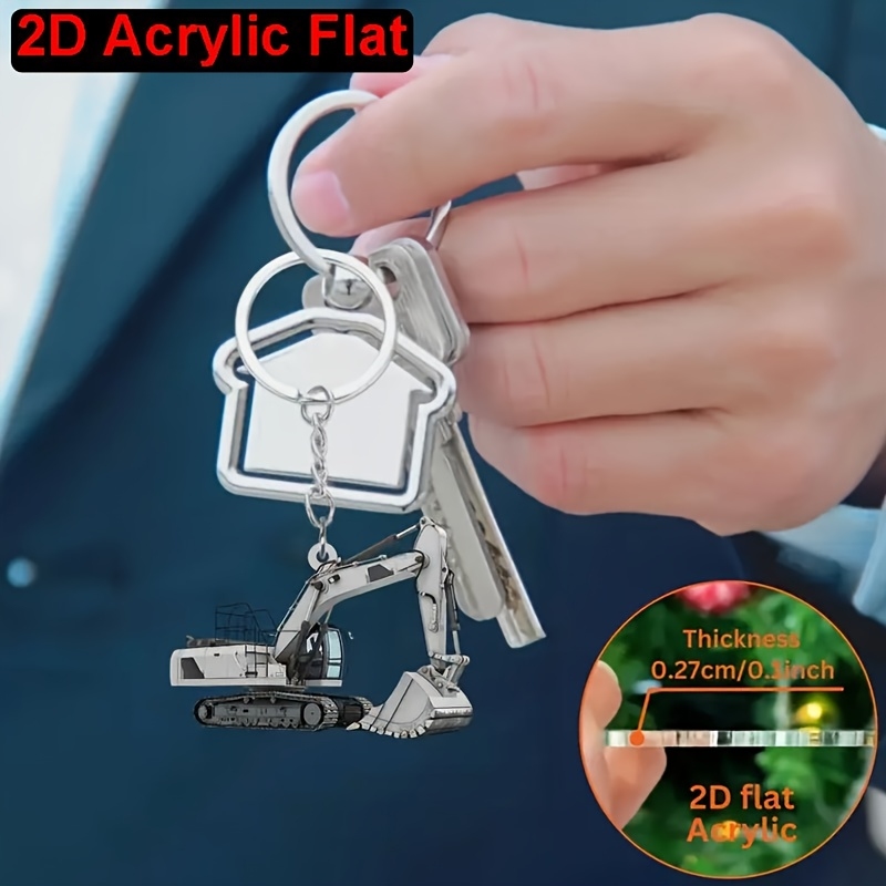 2D Düz Renkli Ekskavatör Akril - Heavy Equipment Key Ring incelemesi ve fiyatı